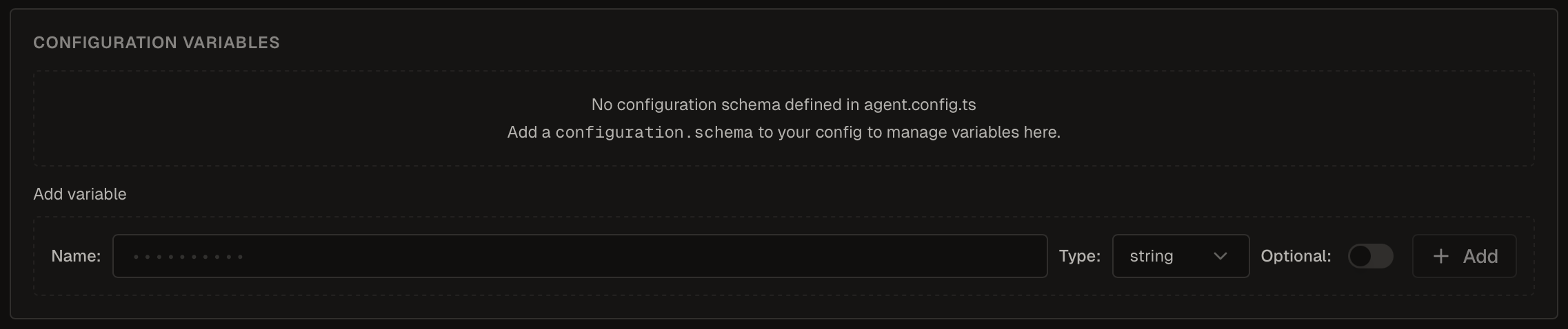 Configuration Variable management in Settings