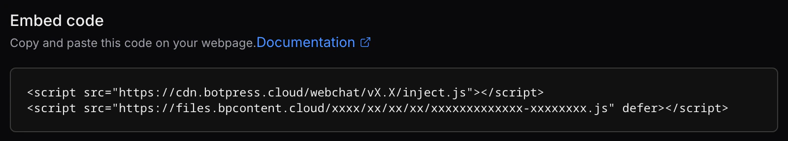 Embed code from Dashboard