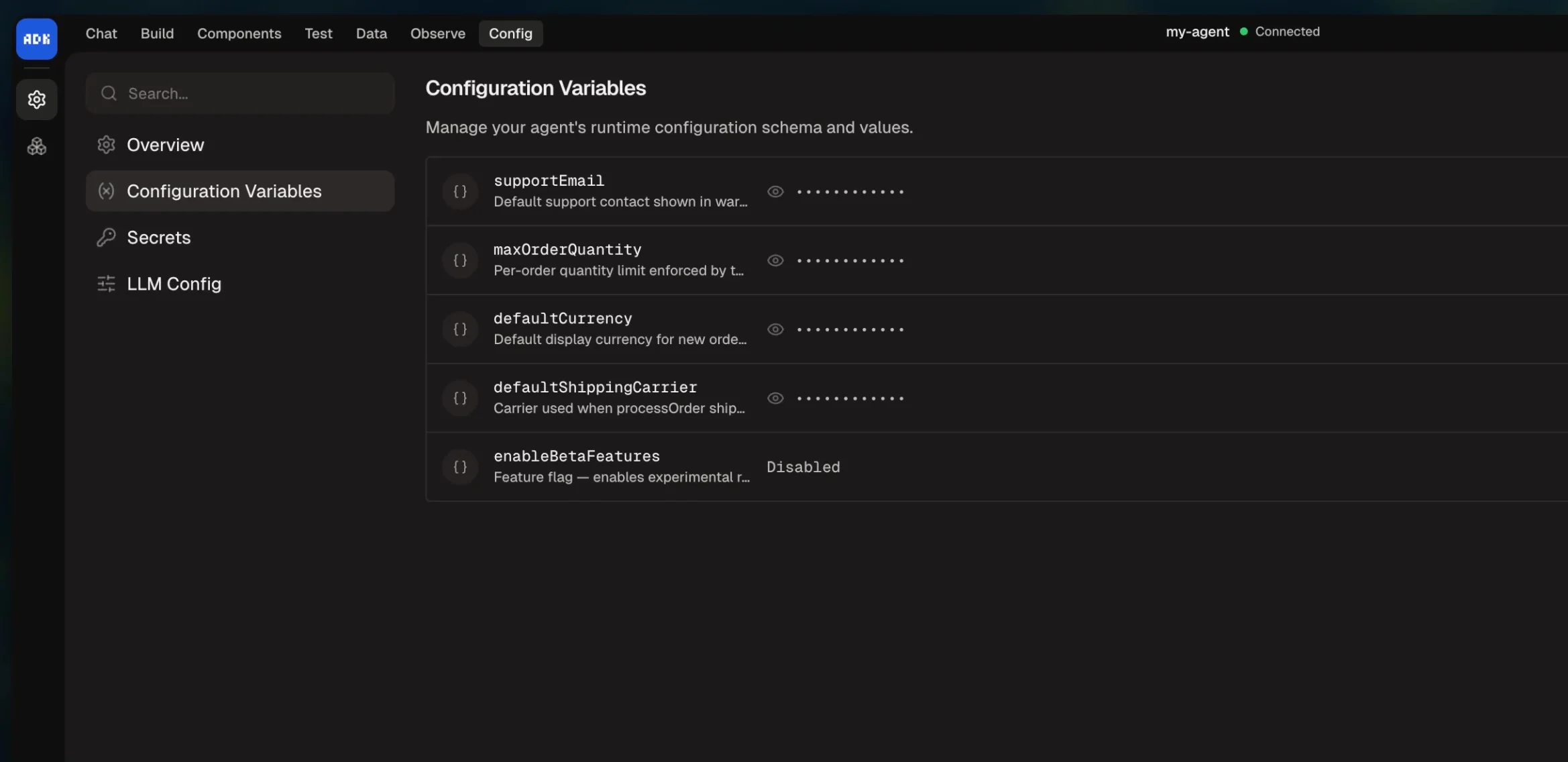 Config variables in dev console