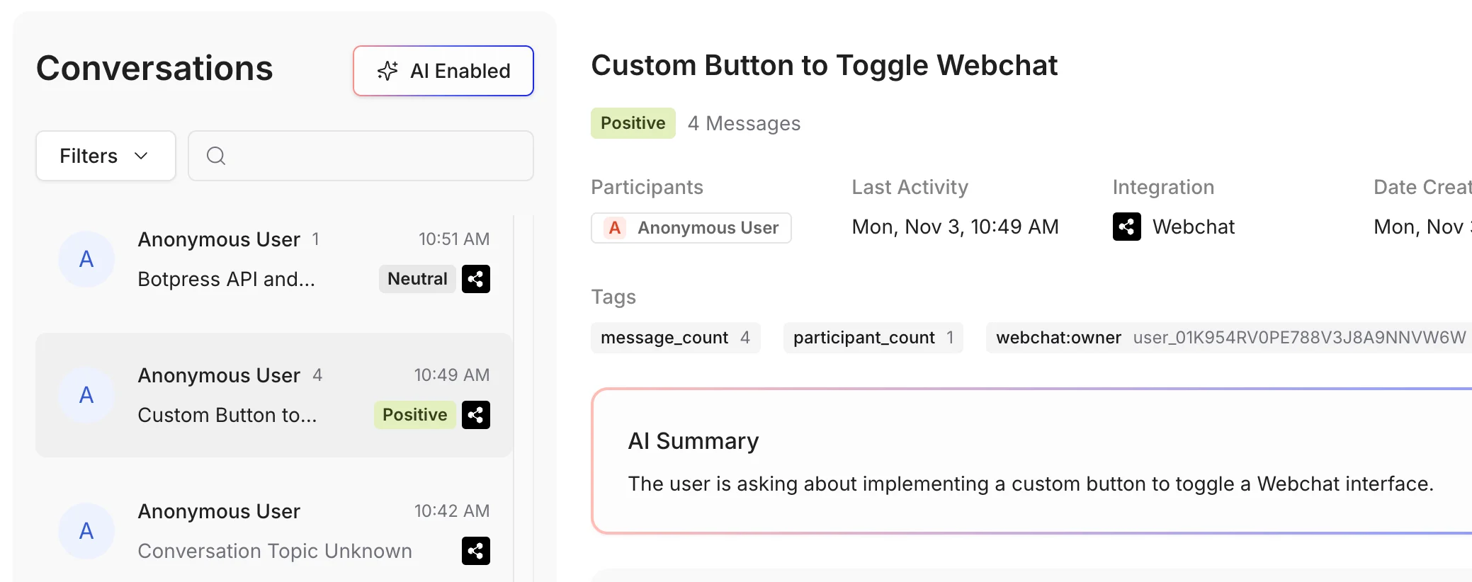 New Conversations tab