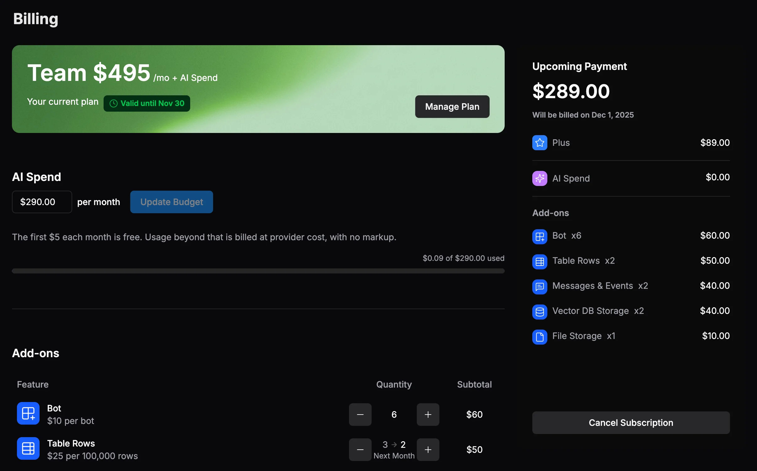 New billing section