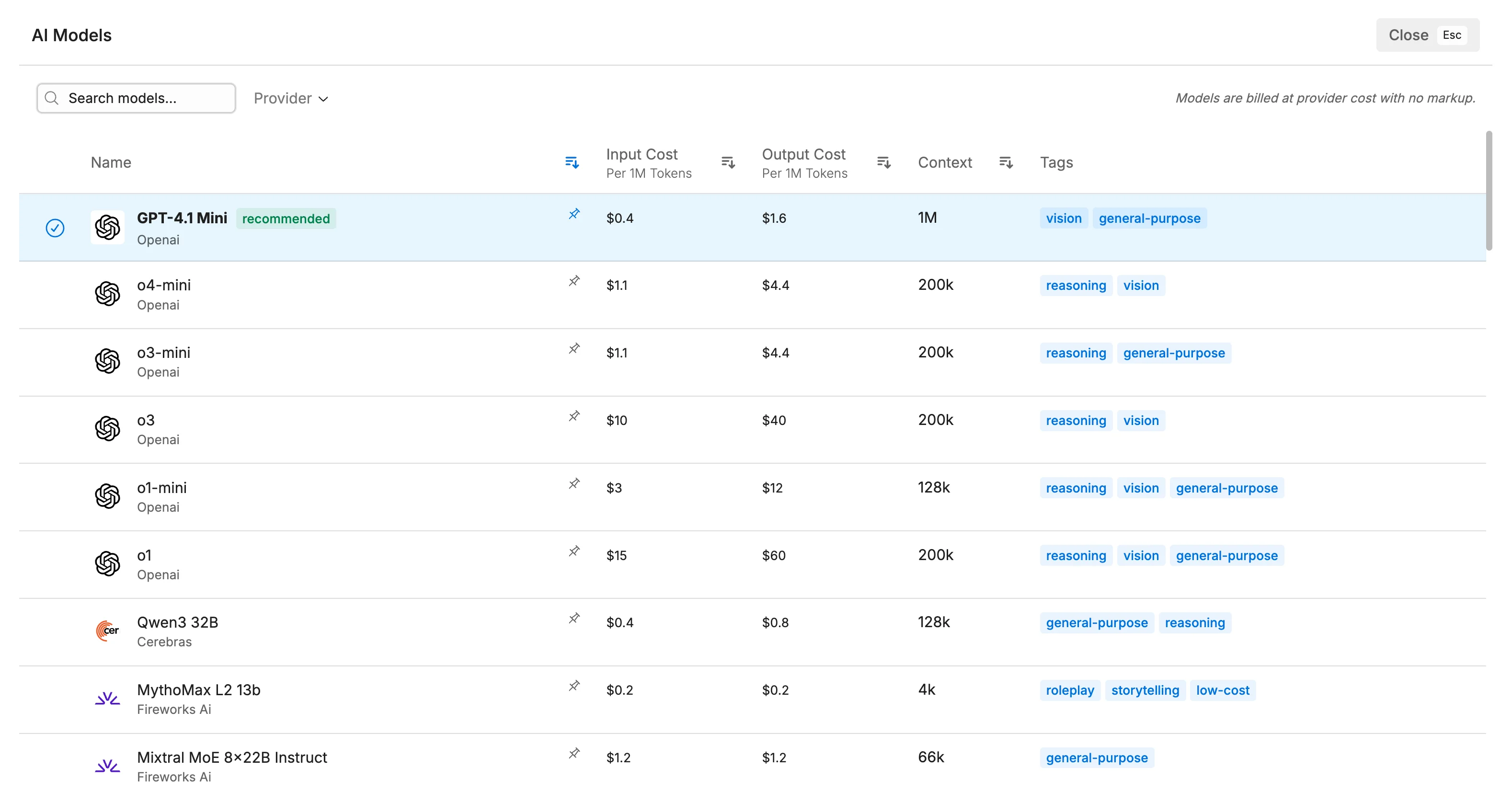 New model picker
