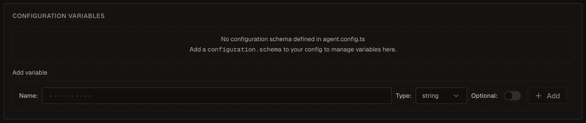 Configuration Variable management in Settings