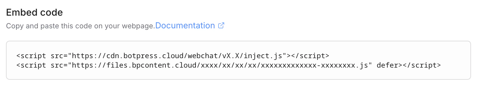 Embed code from Dashboard