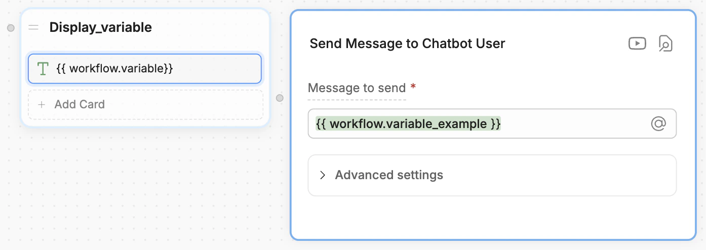 Workflow variable in a text card