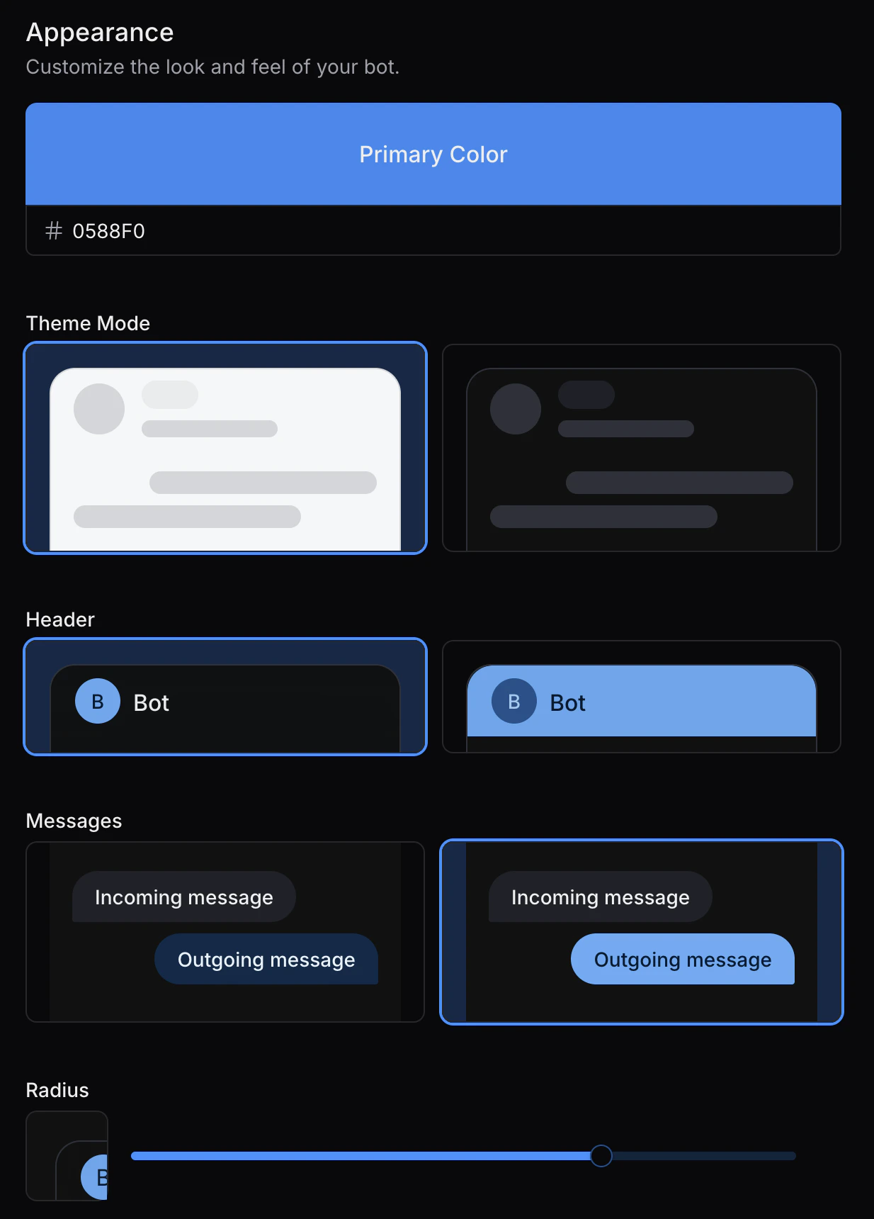 Theme Webchat settings