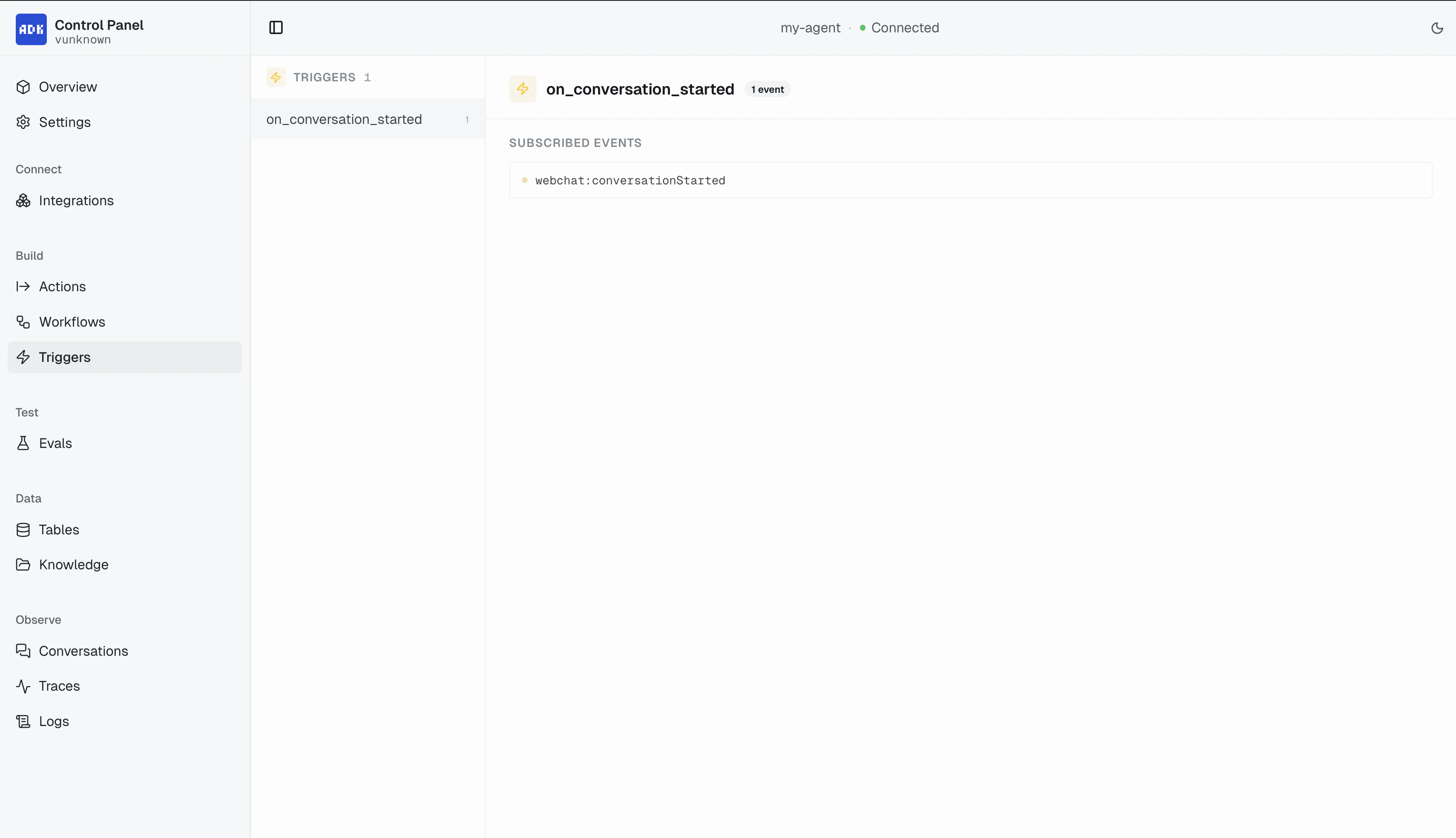 Triggers page in Control Panel