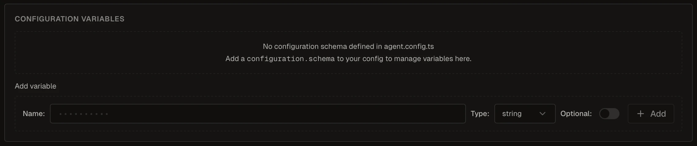 Configuration Variable management in Settings