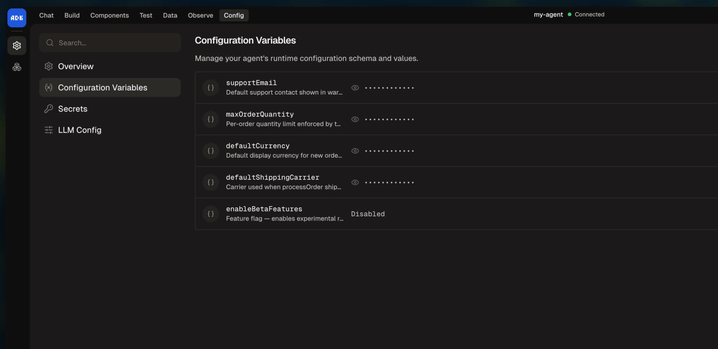 Config variables in dev console
