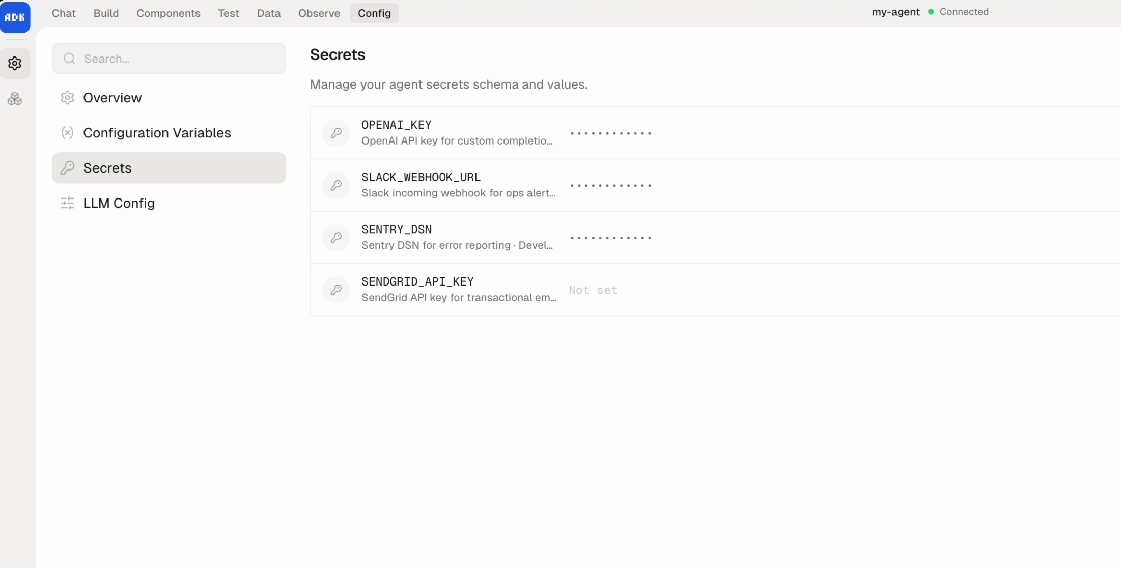 Secrets management in dev console