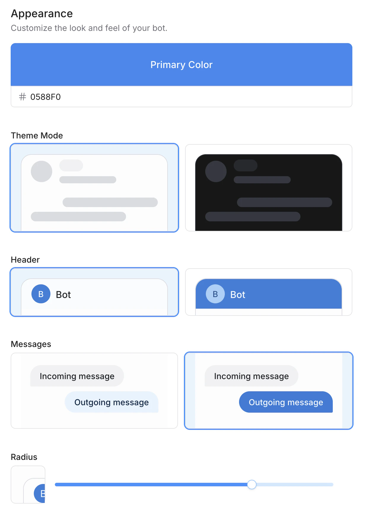 Theme Webchat settings