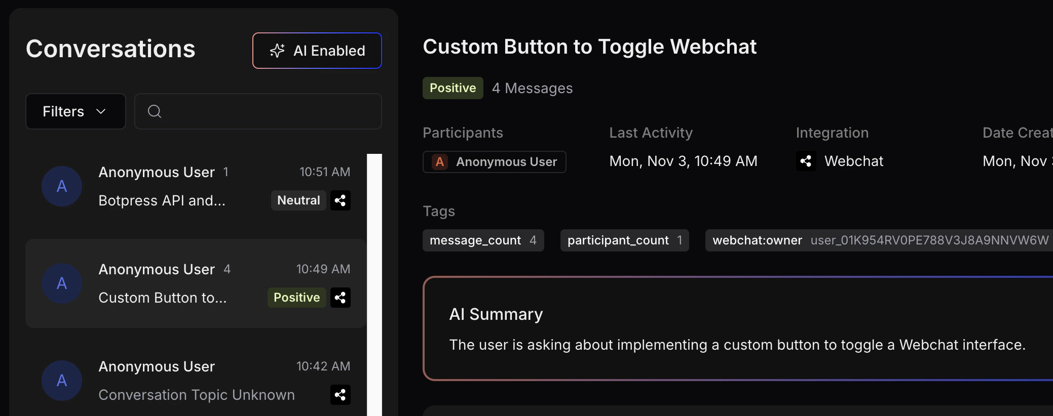 New Conversations tab