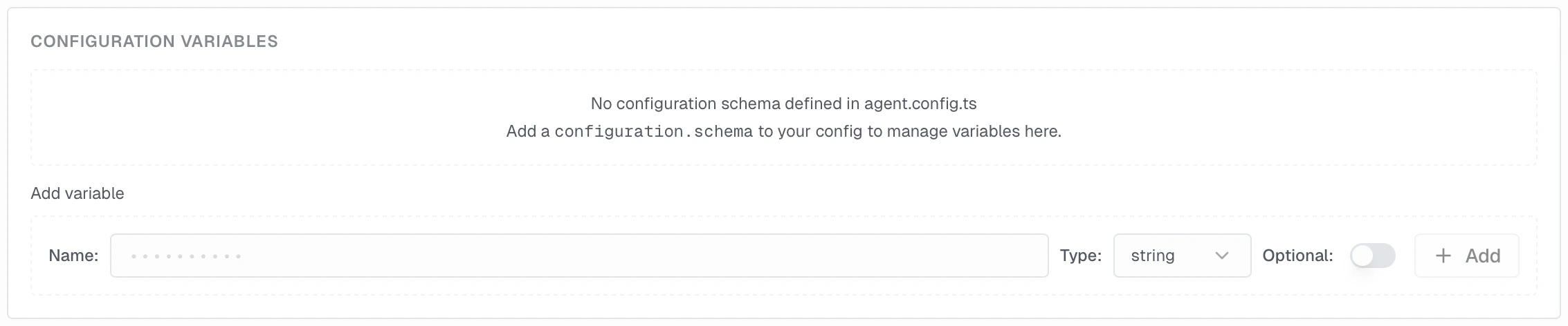 Configuration Variable management in Settings