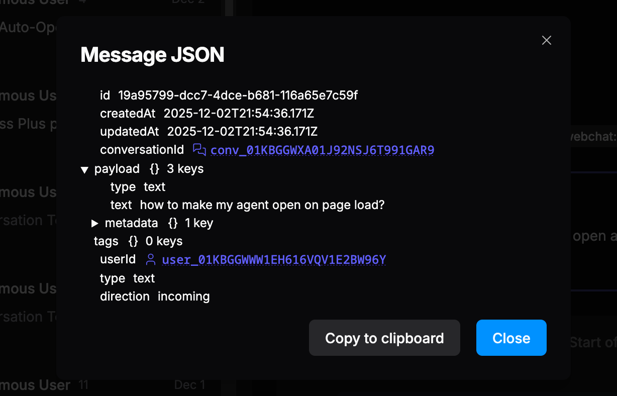 Message JSON data
