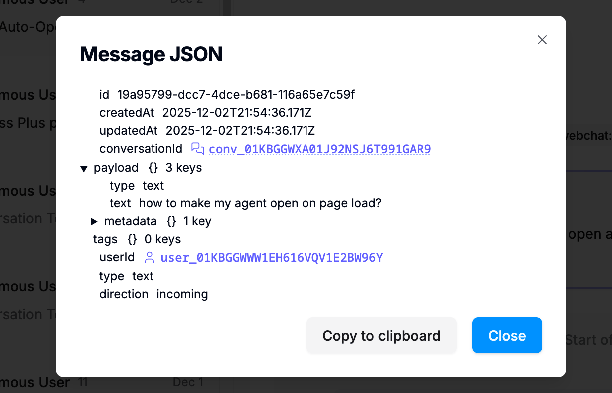 Message JSON data