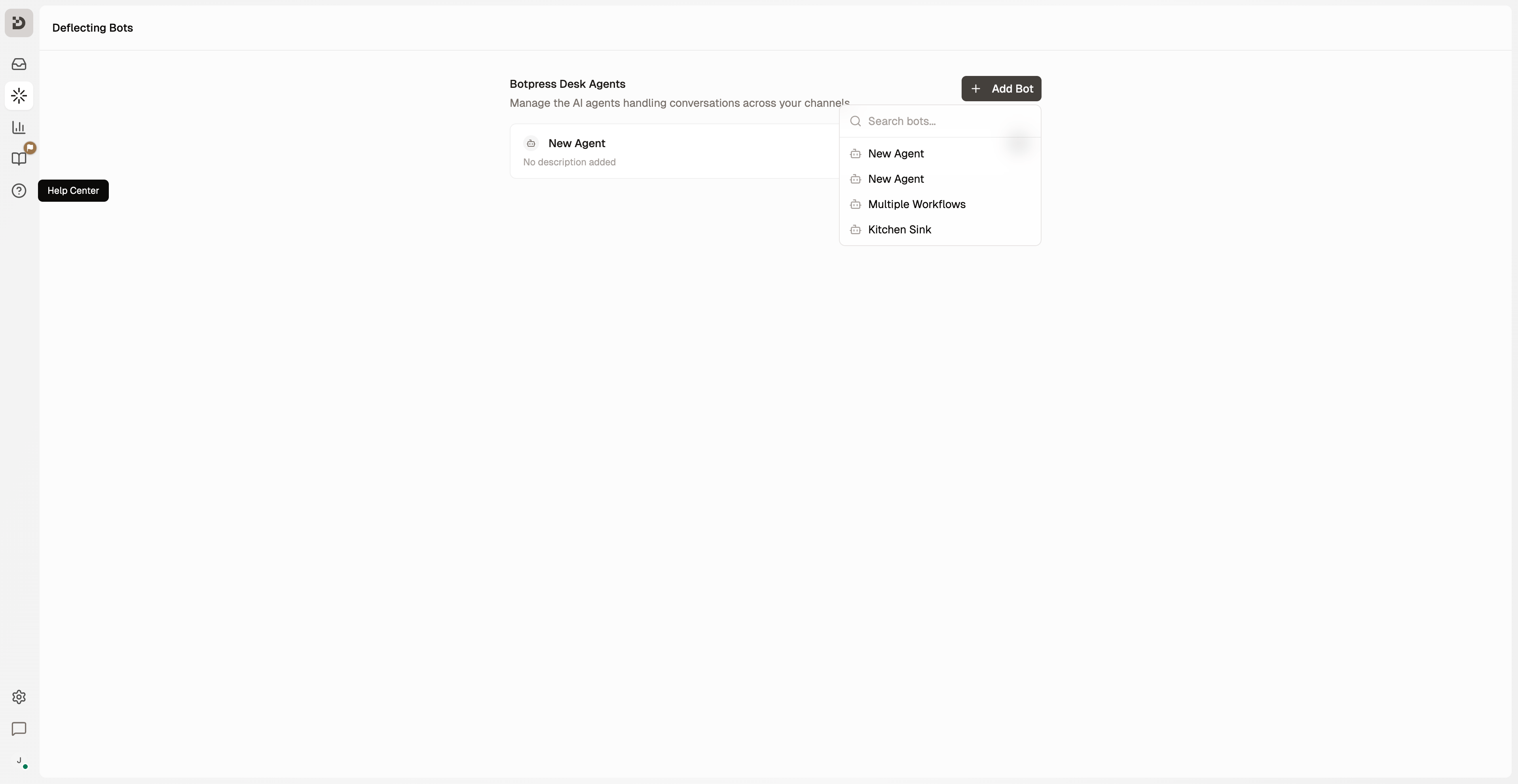 Deflecting Bots page in Botpress Desk settings