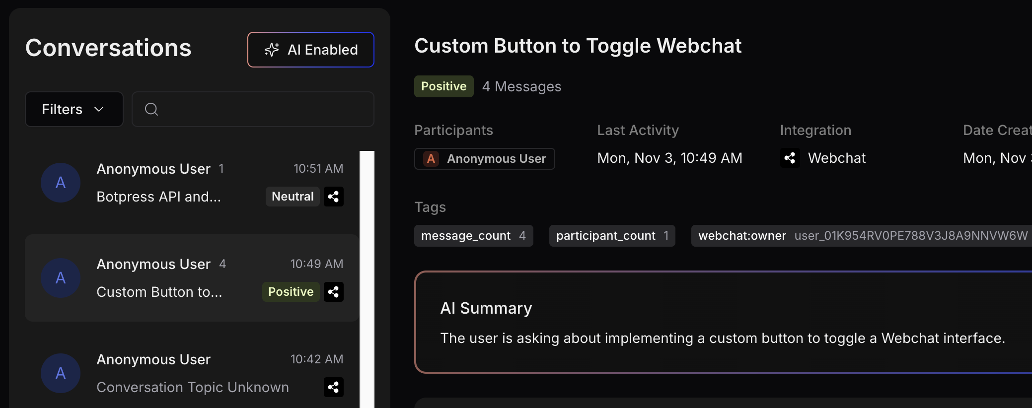 New Conversations tab