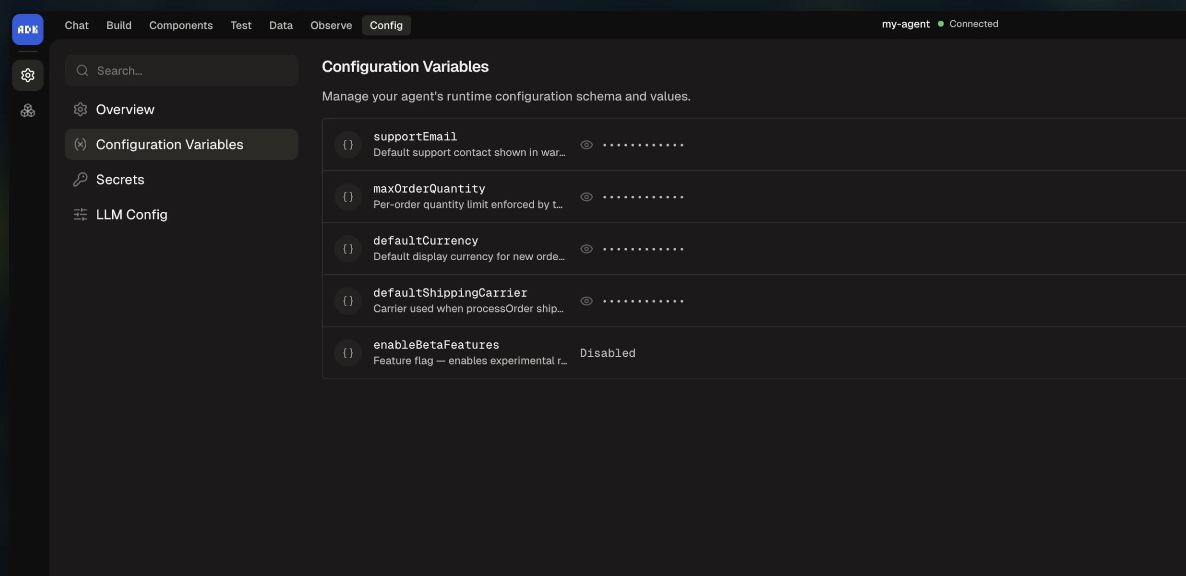 Config variables in dev console