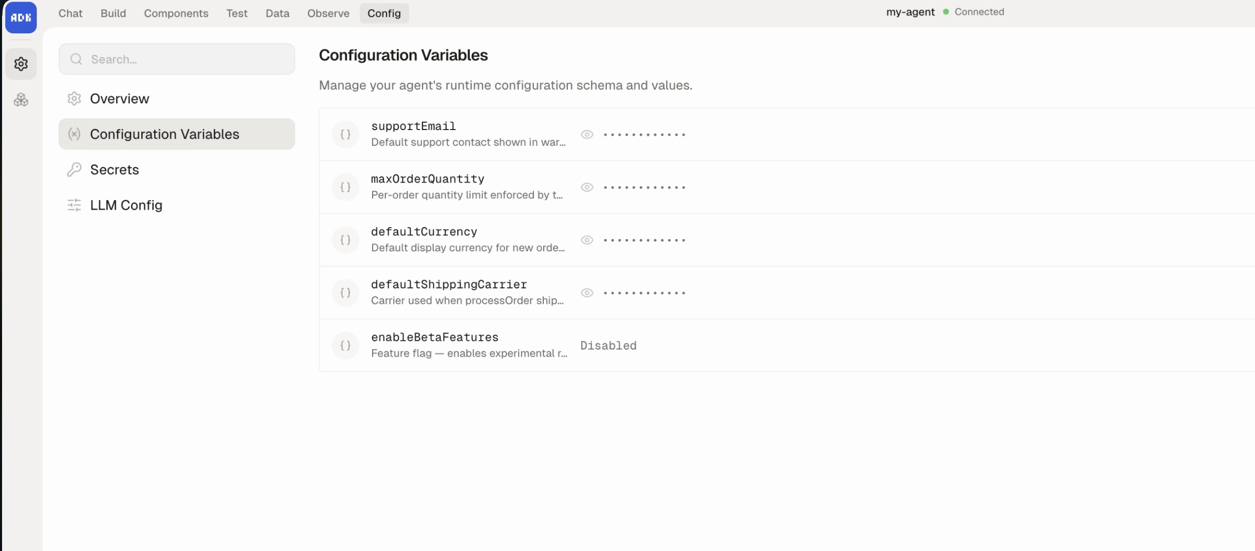 Config variables in dev console