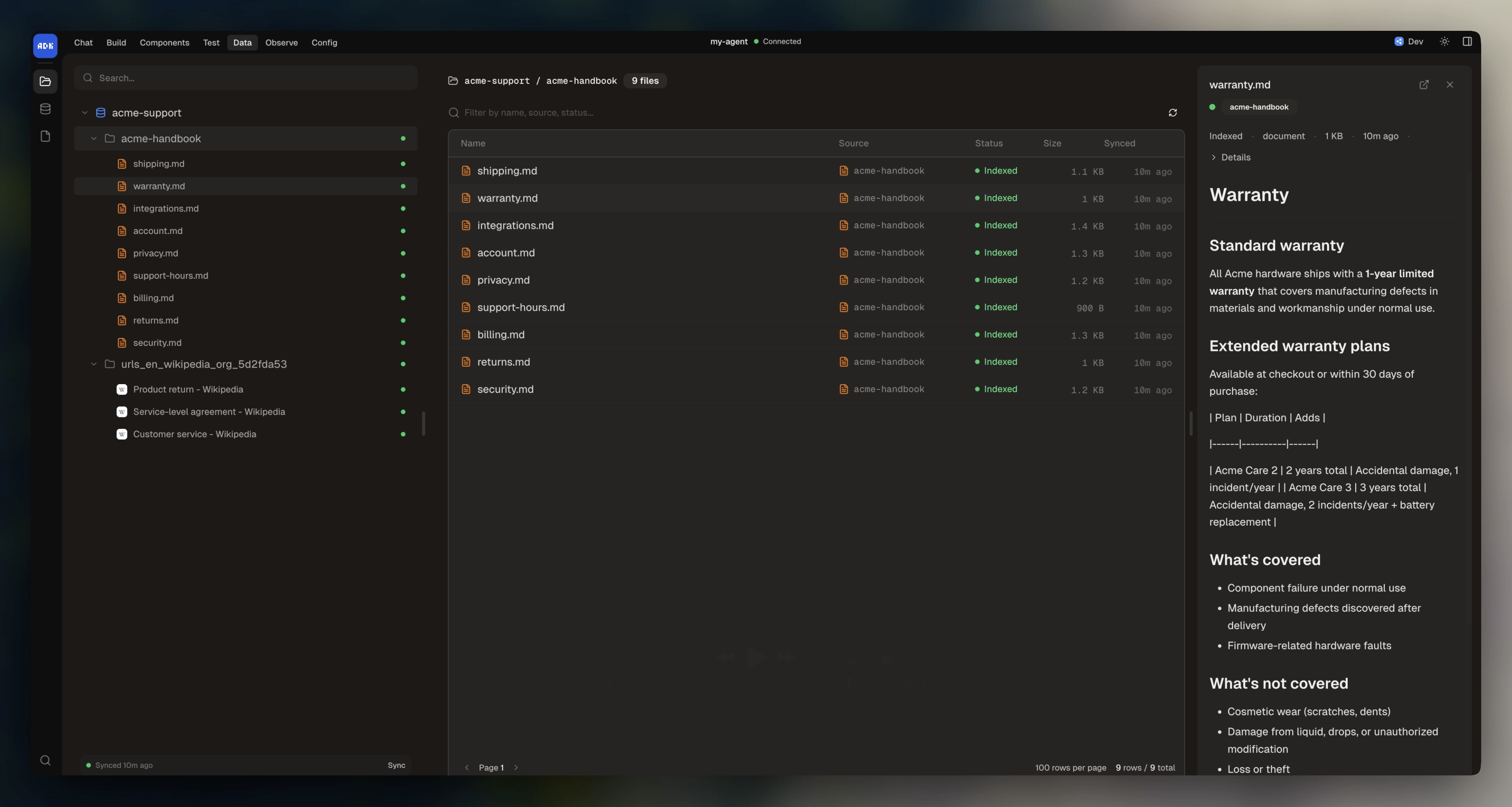 Knowledge page in dev console