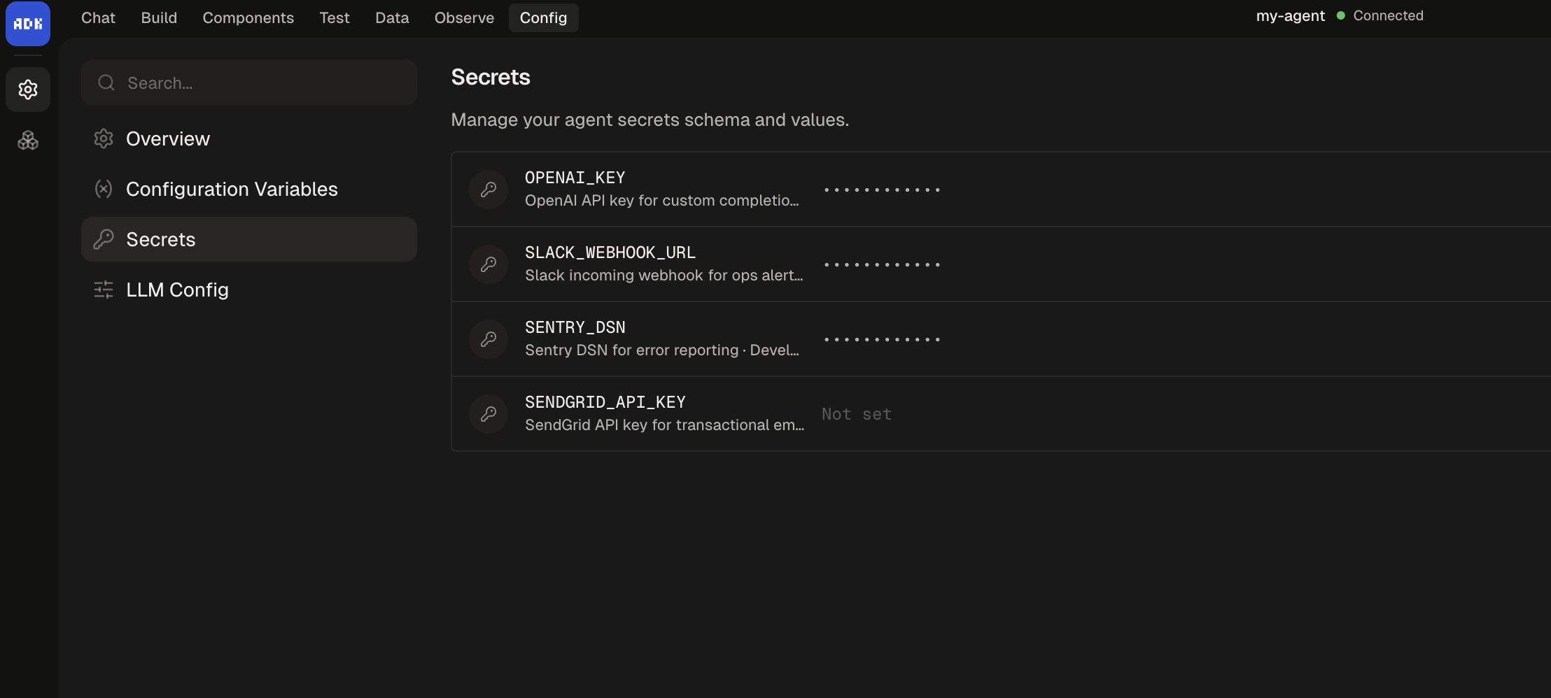 Secrets management in dev console