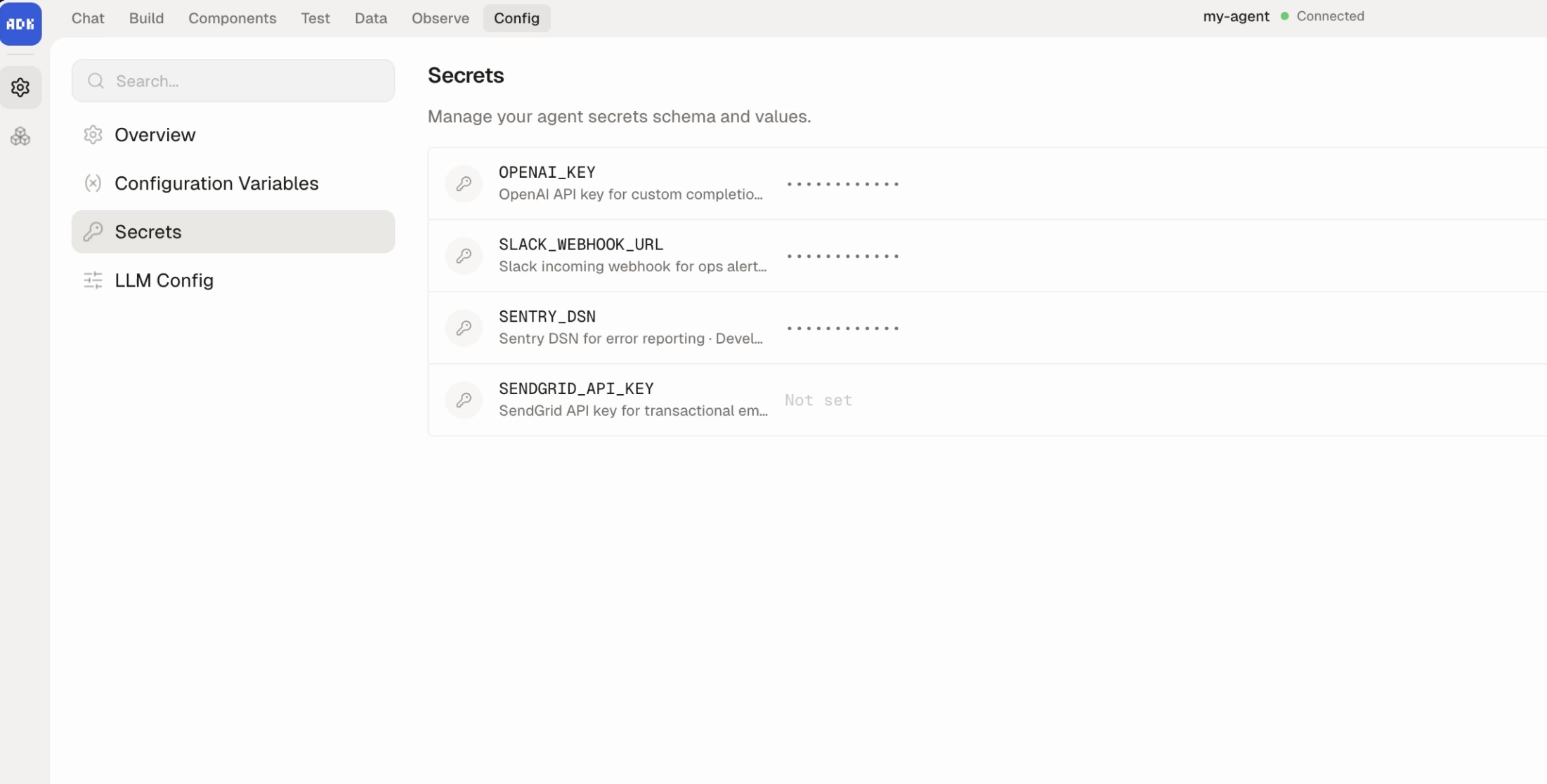 Secrets management in dev console