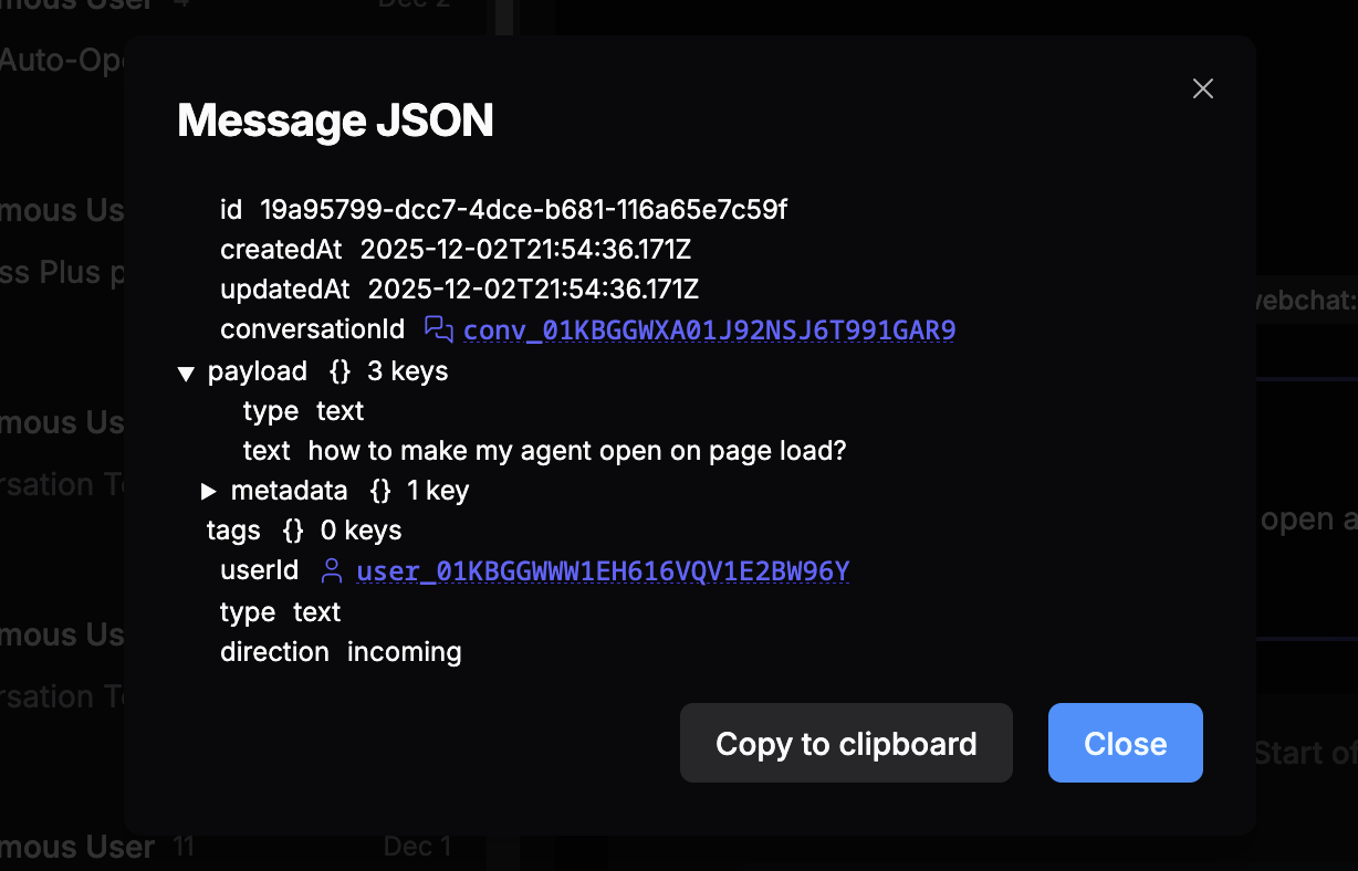 Message JSON data