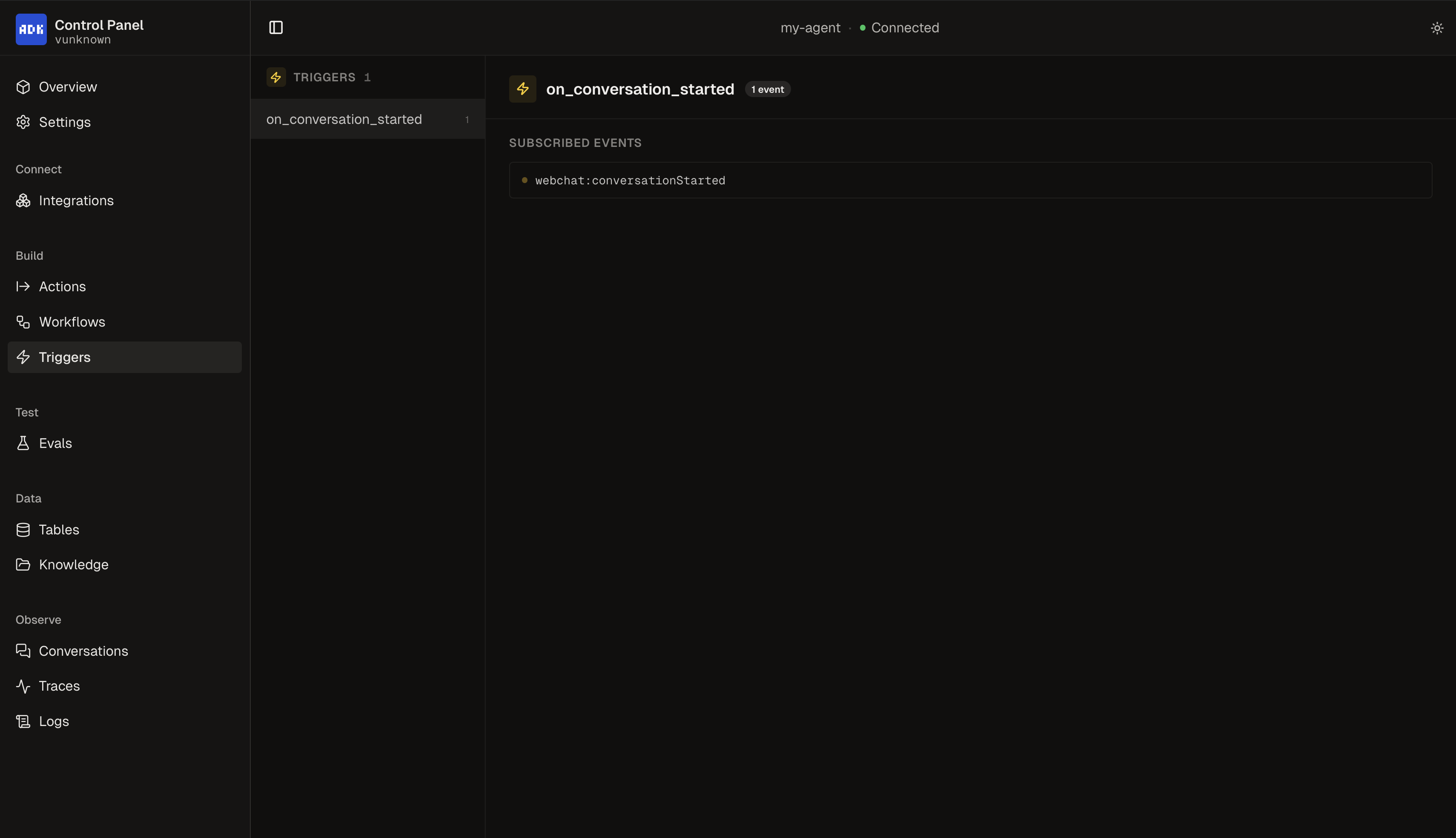 Triggers page in Control Panel