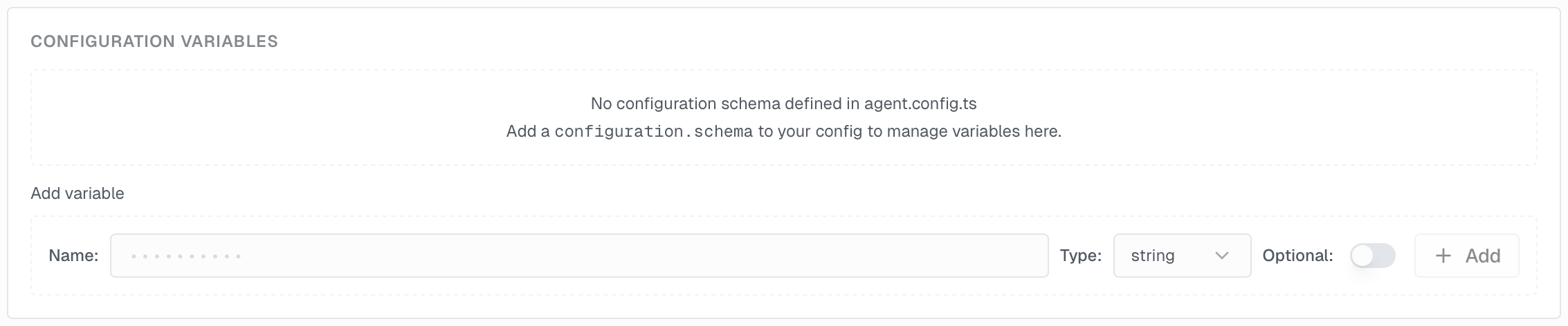Configuration Variable management in Settings