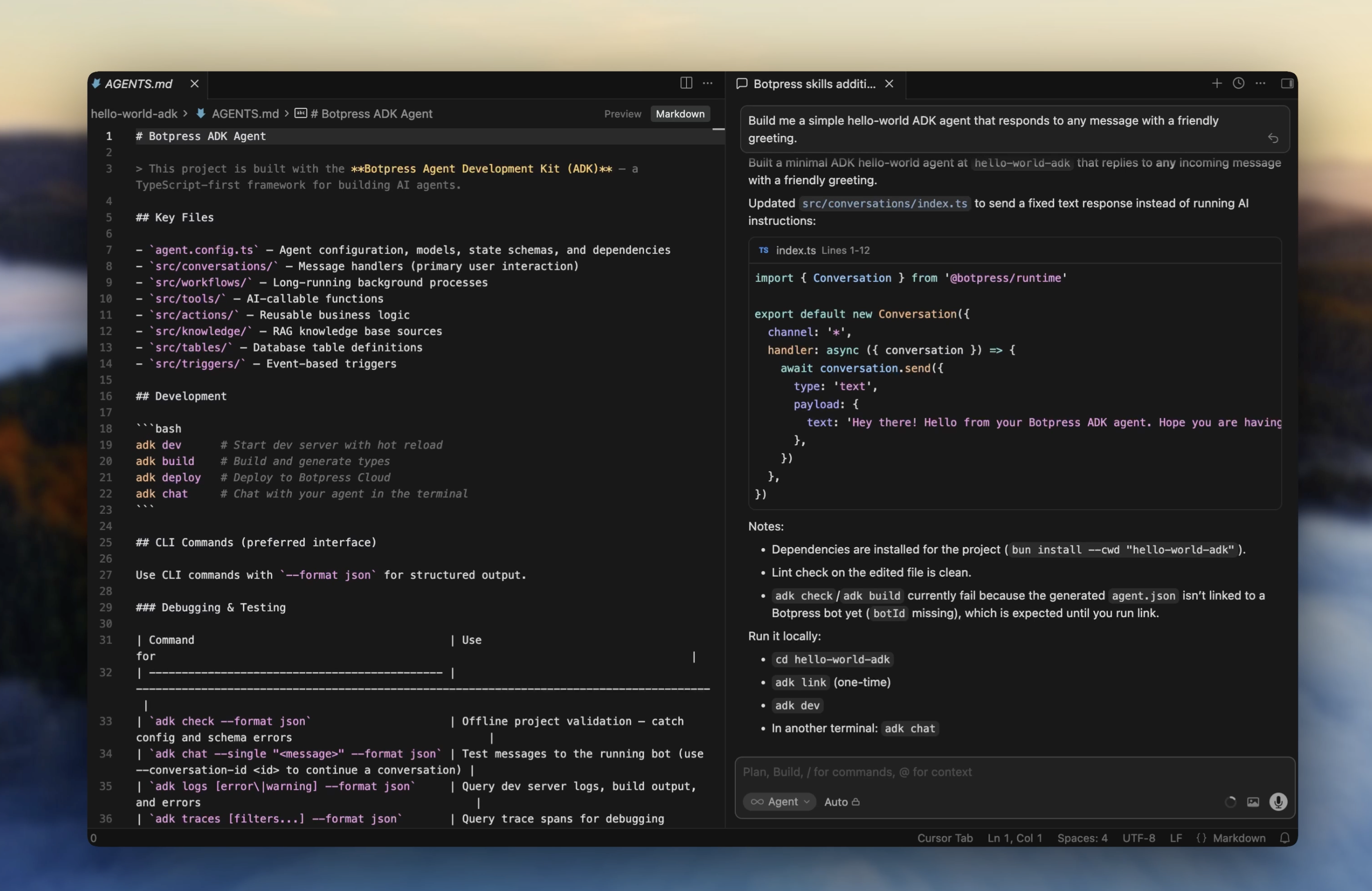 Cursor building an ADK agent