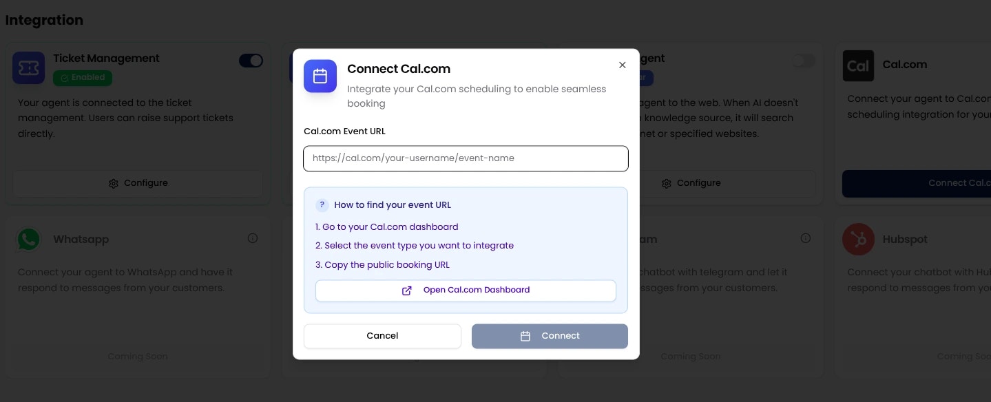 Connecting Booking Event URL
