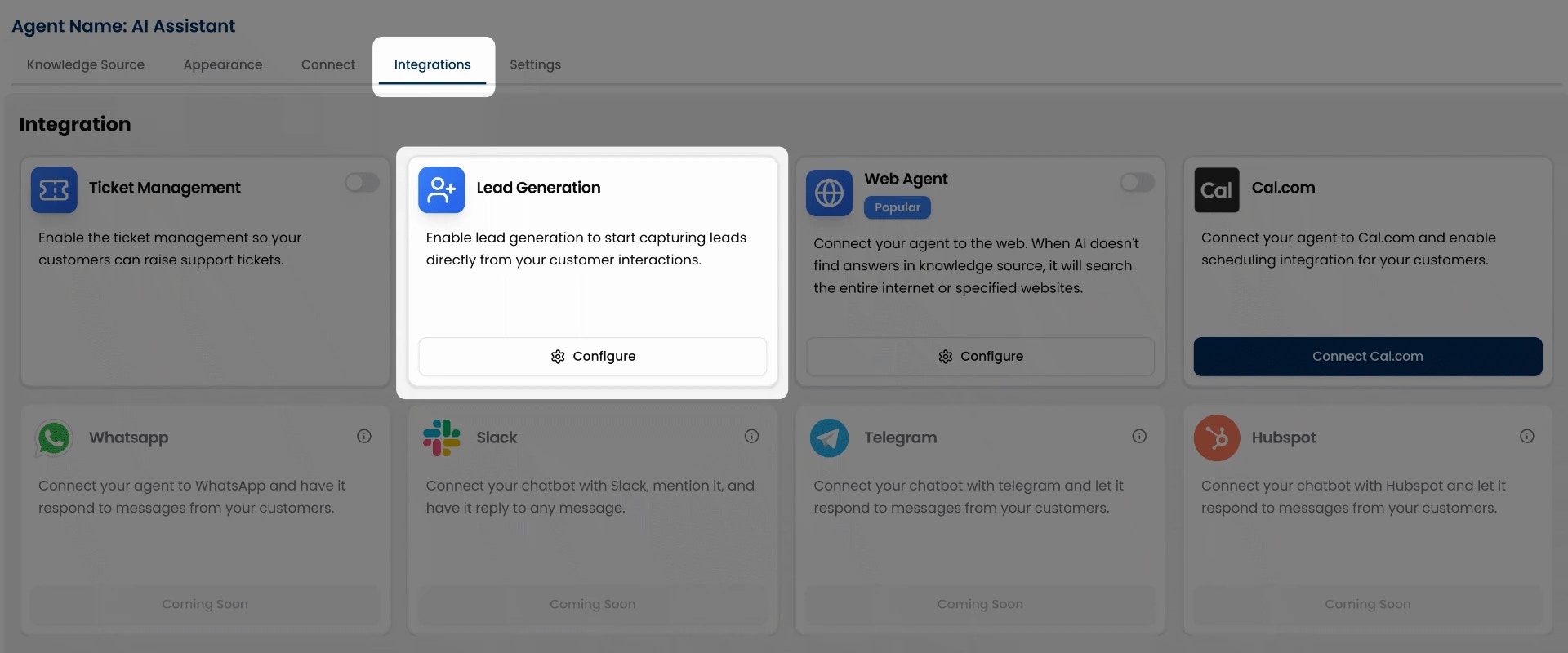 Integrations Section