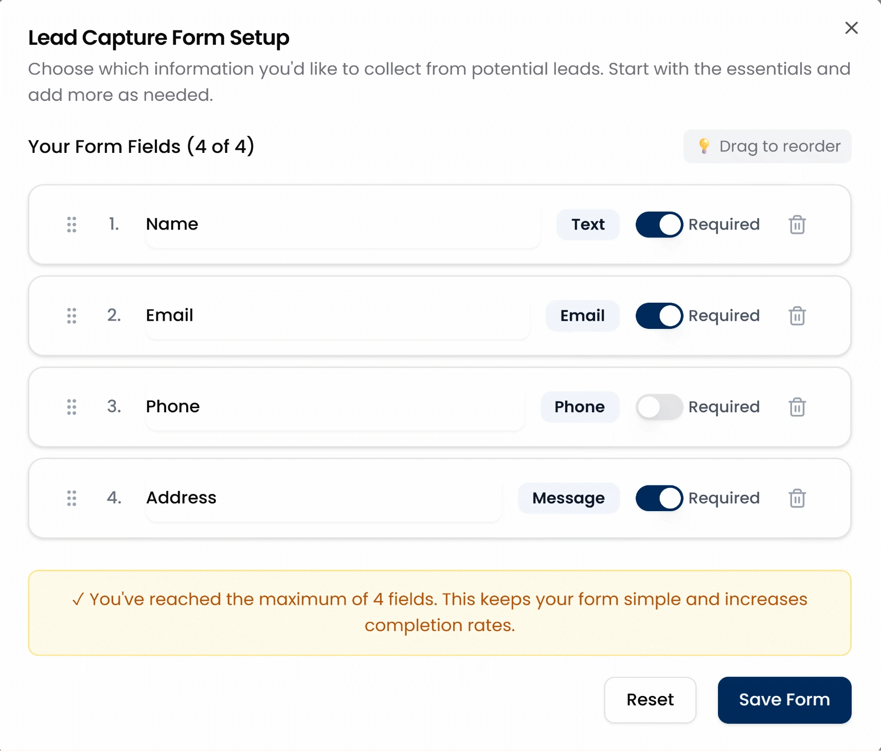 Setting up leads form