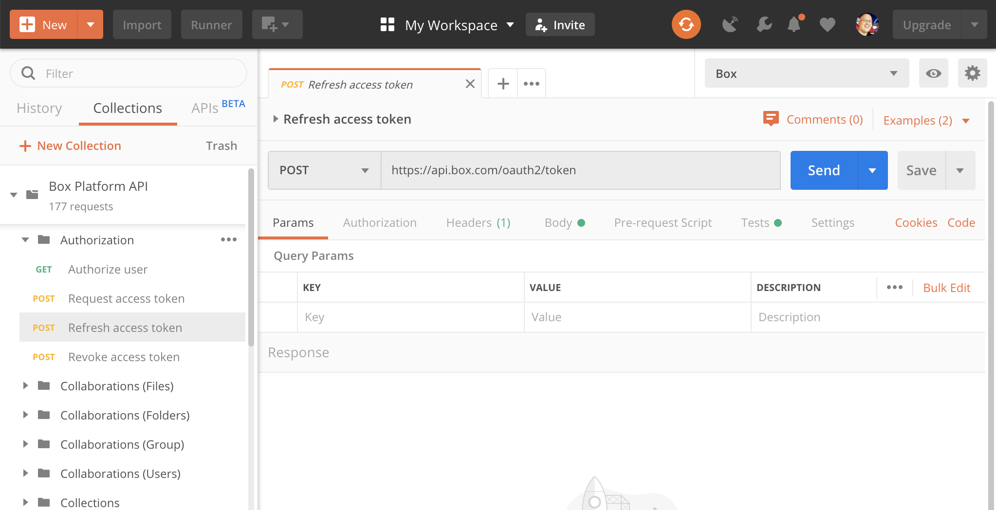 The refresh access token API call in Postman