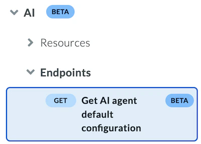 An example of a beta pill used for API reference endpoints
