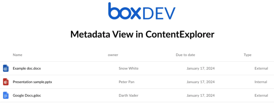 Content Explorer - metadata view v1 - Box Dev Docs