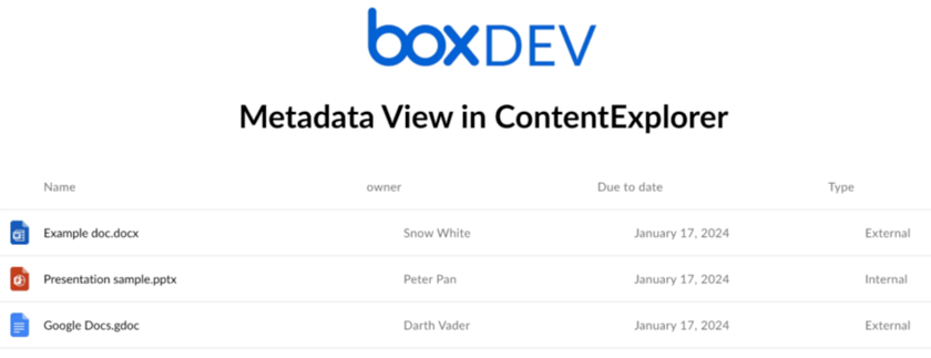 File Explorer Metadata Example Content Explorer - metadata view v1 - Box Dev Docs