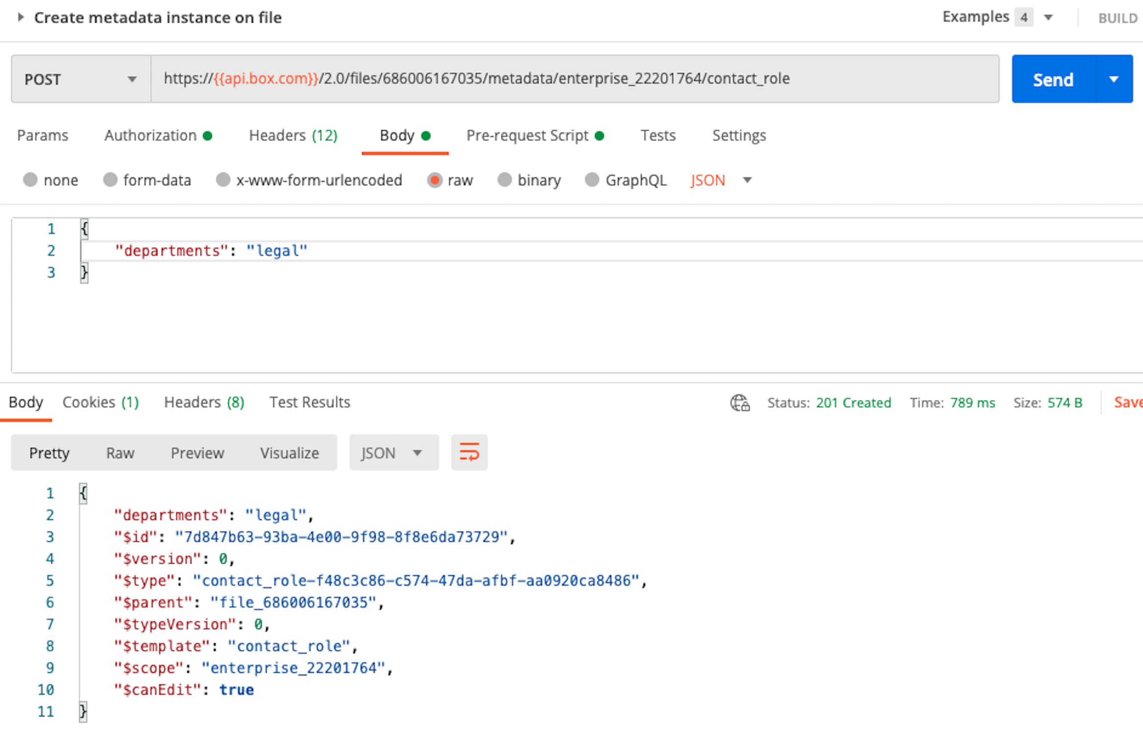 Add Metadata Template to a File - Box Dev Docs