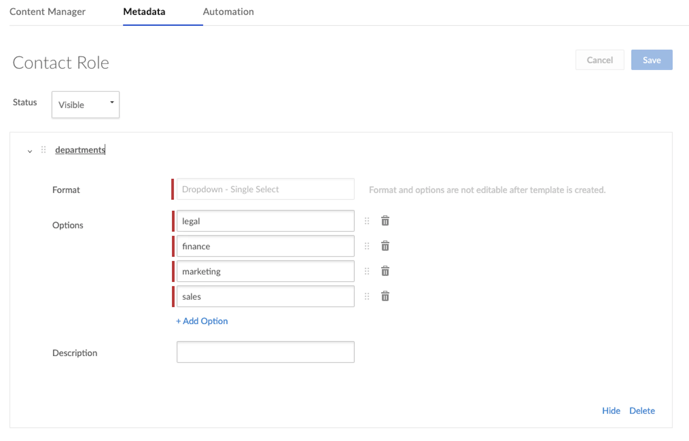 Metadata Template Form