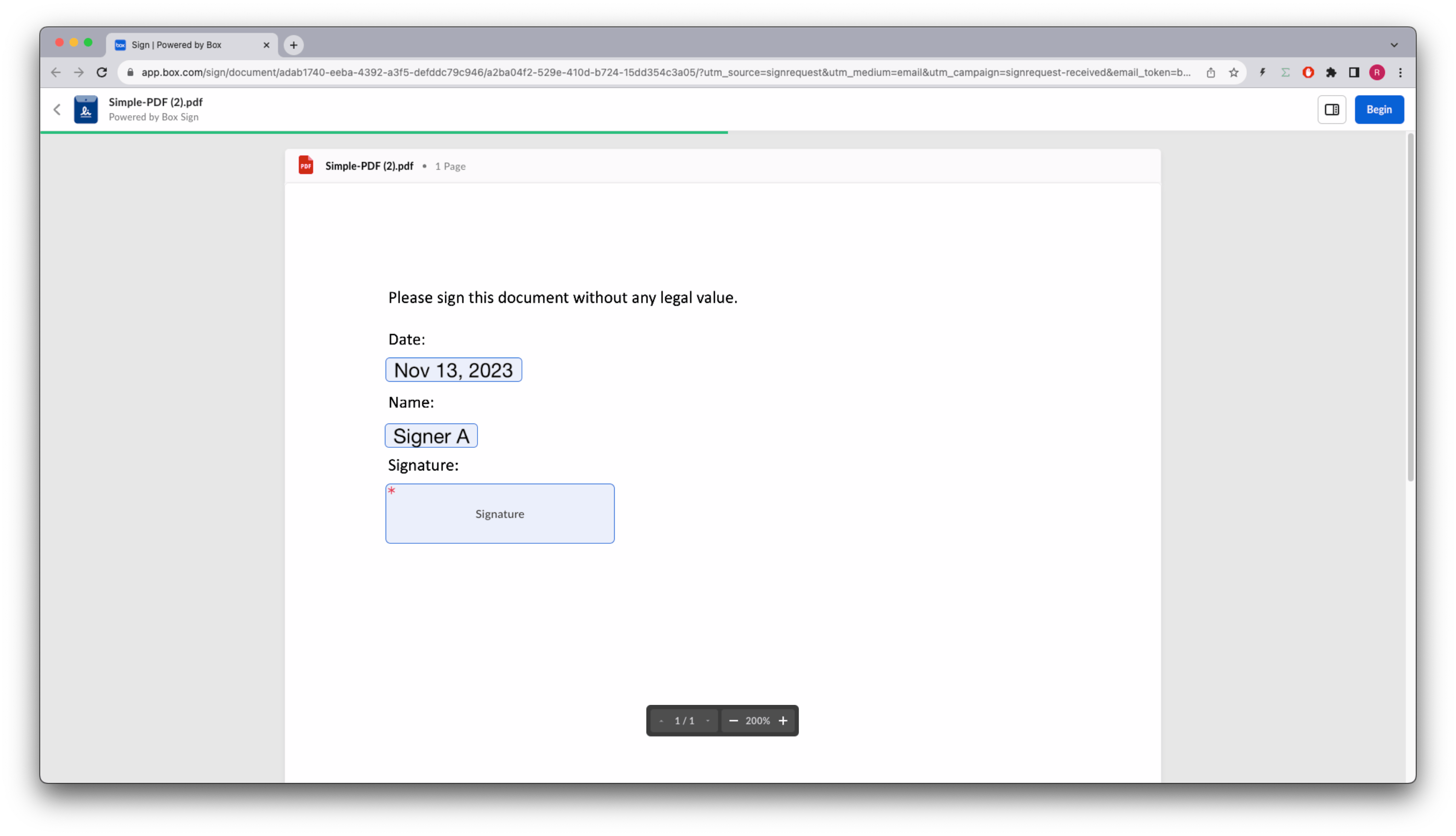 Signing the document with a prefilled name