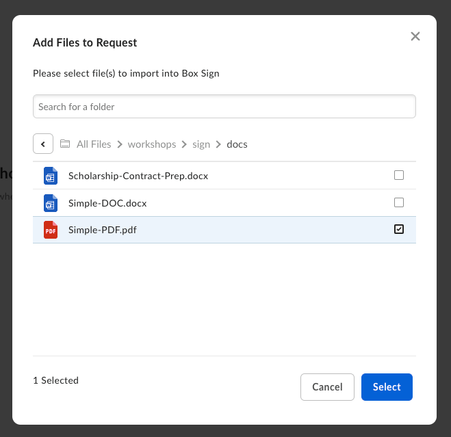 Selecting a document when creating a template