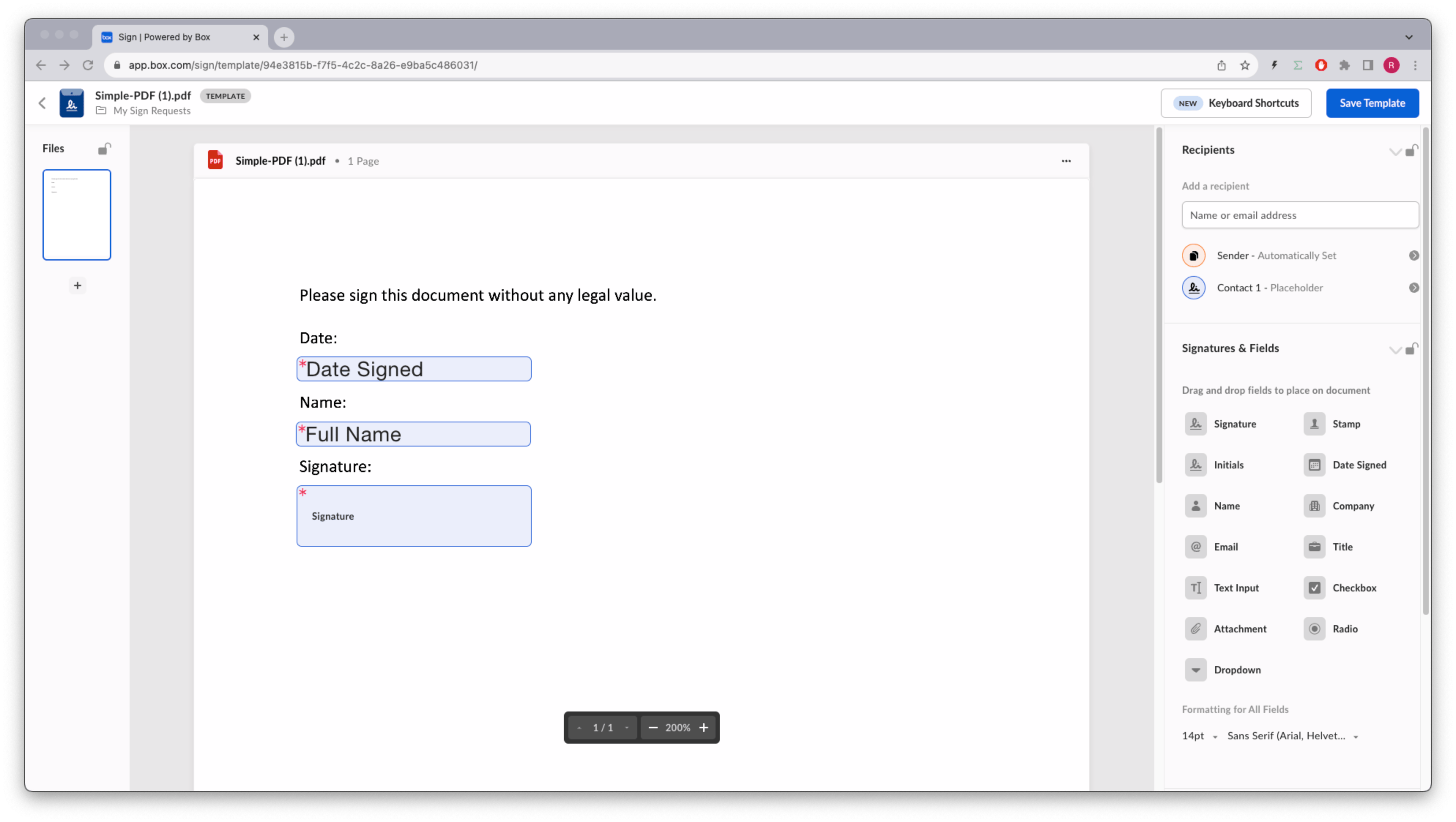 Adding the signature, name, and date to the template