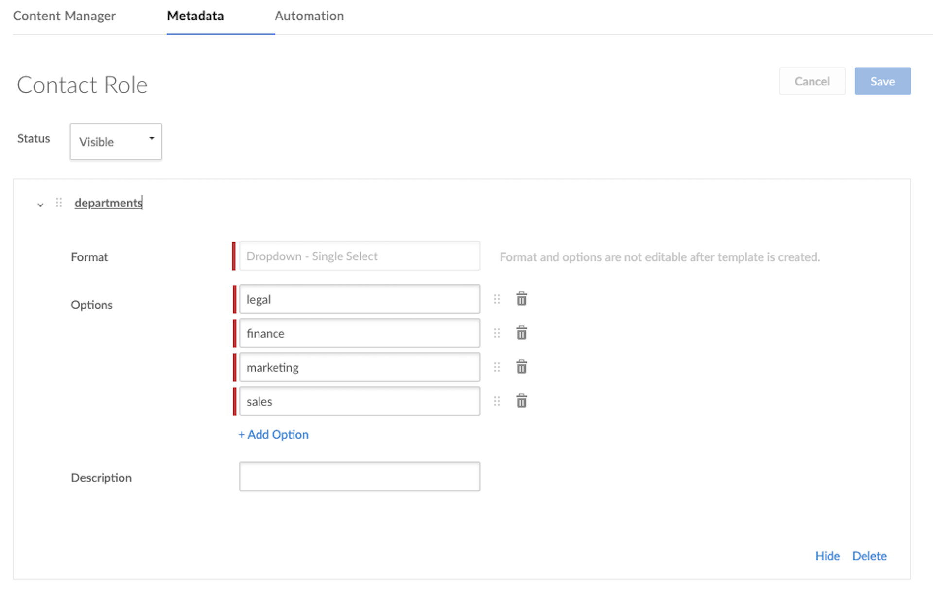 Metadata Template Form