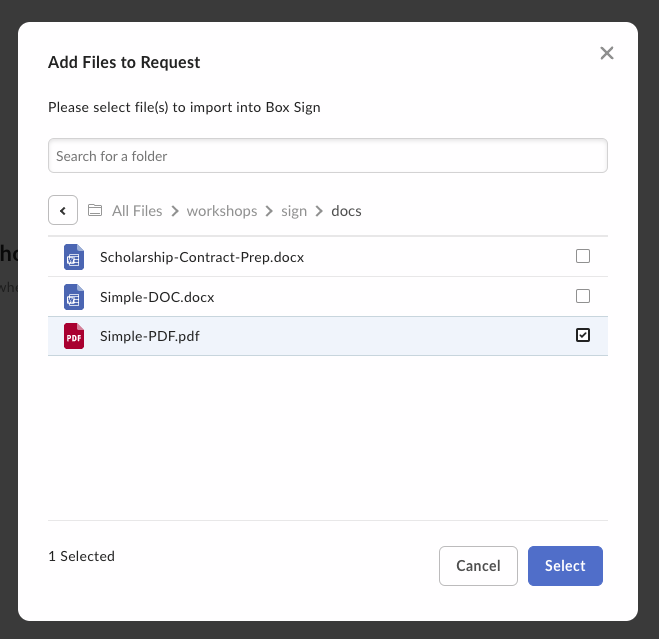 Selecting a document when creating a template