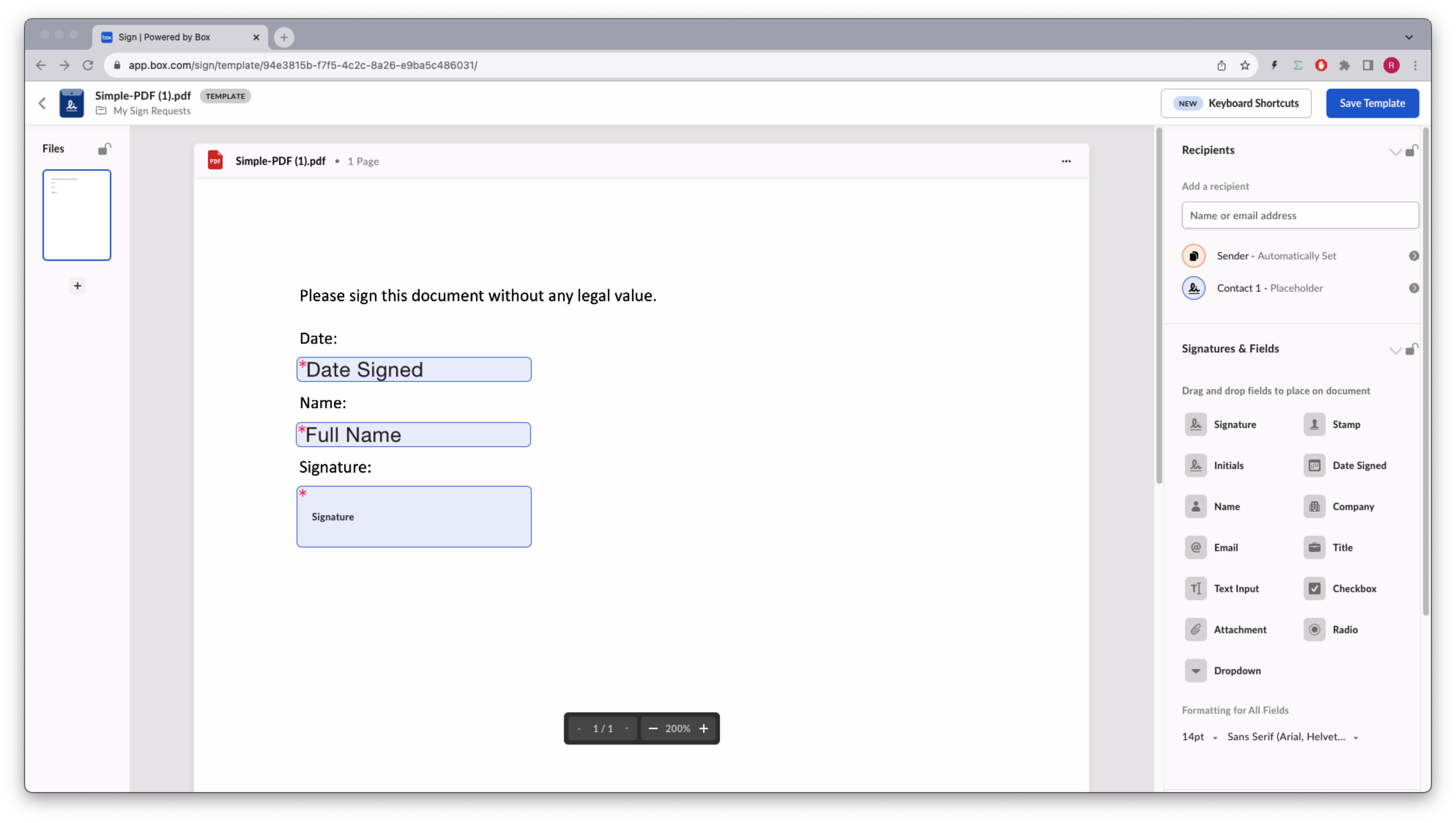 Adding the signature, name, and date to the template