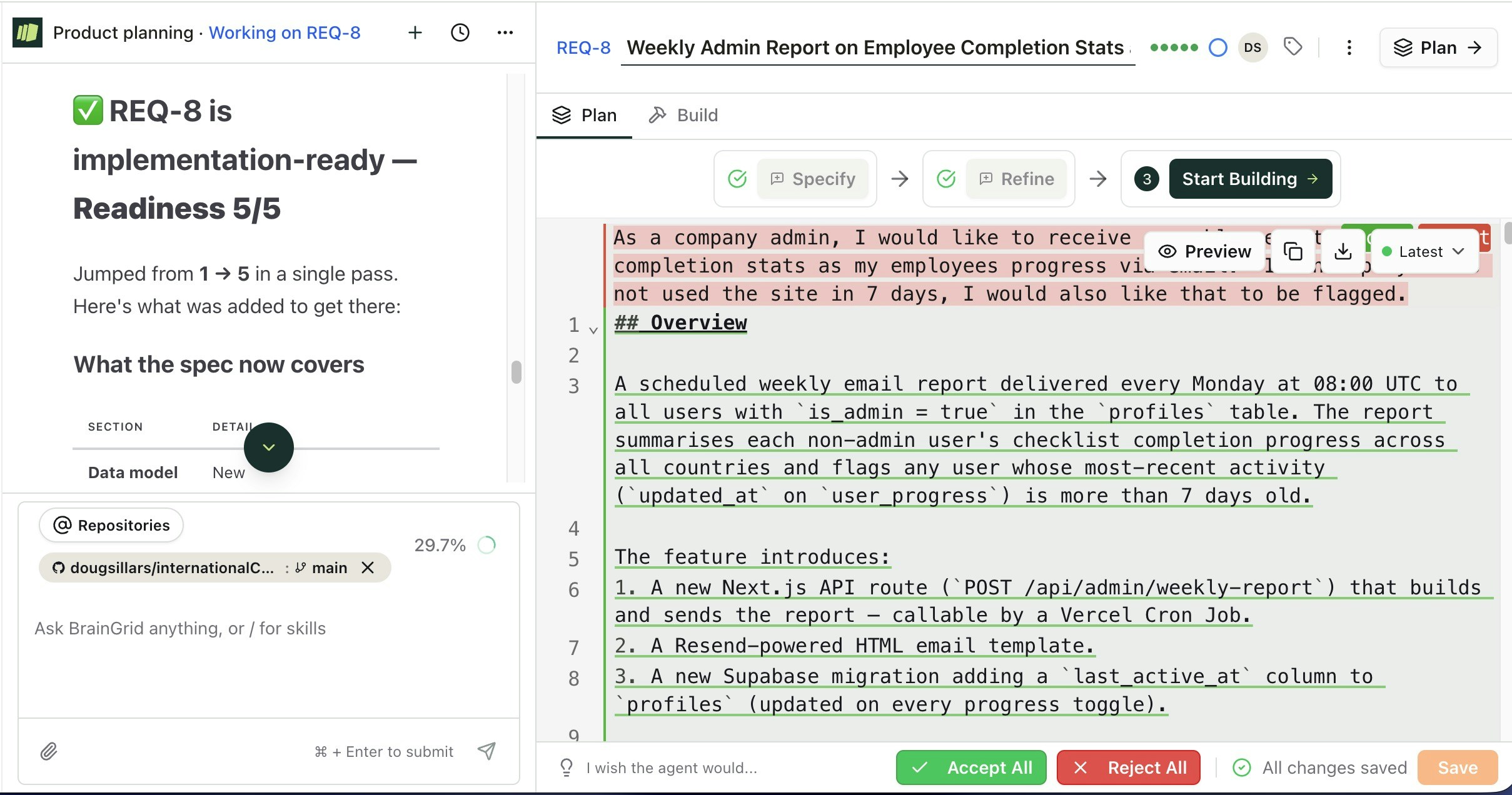 Review and edit the refined solution. Once you are happy, accept the requirement.