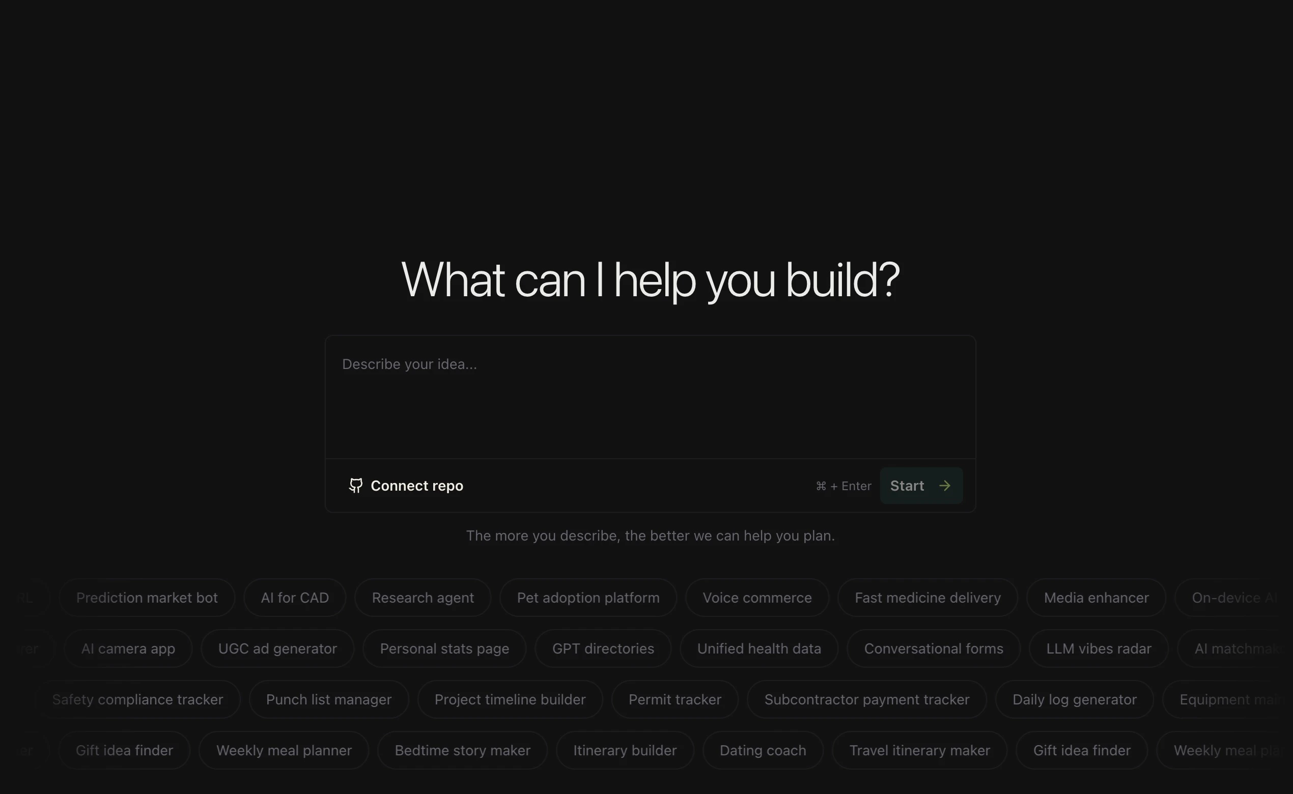 Start Building with a prompt.