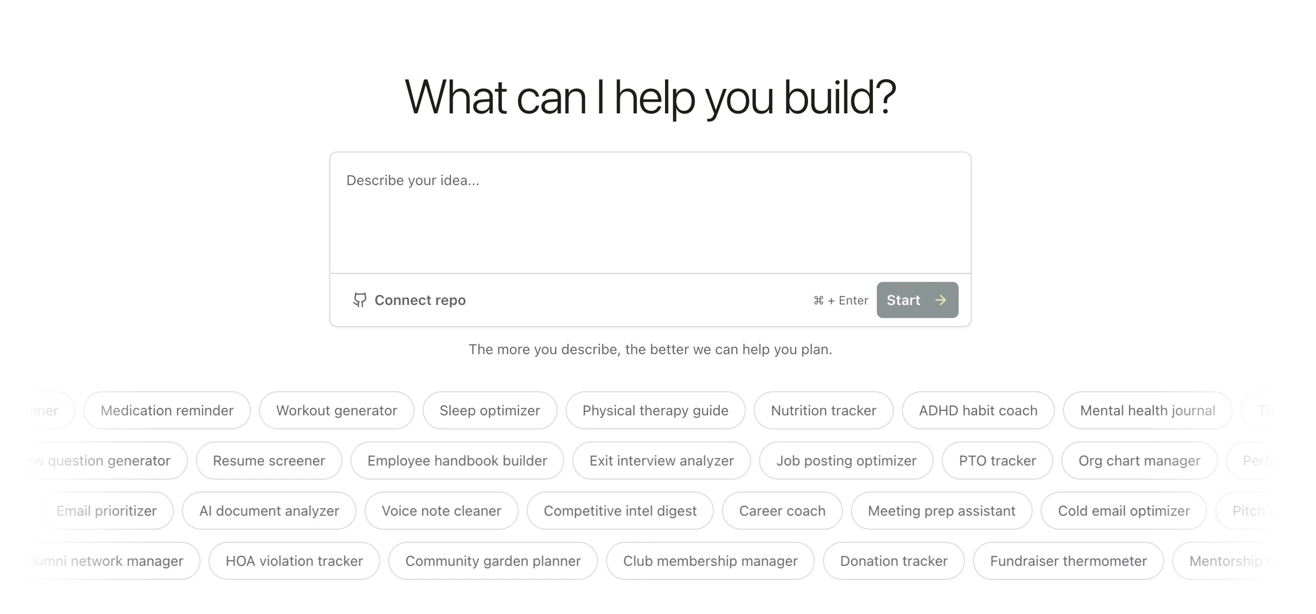 Start Building with a prompt.
