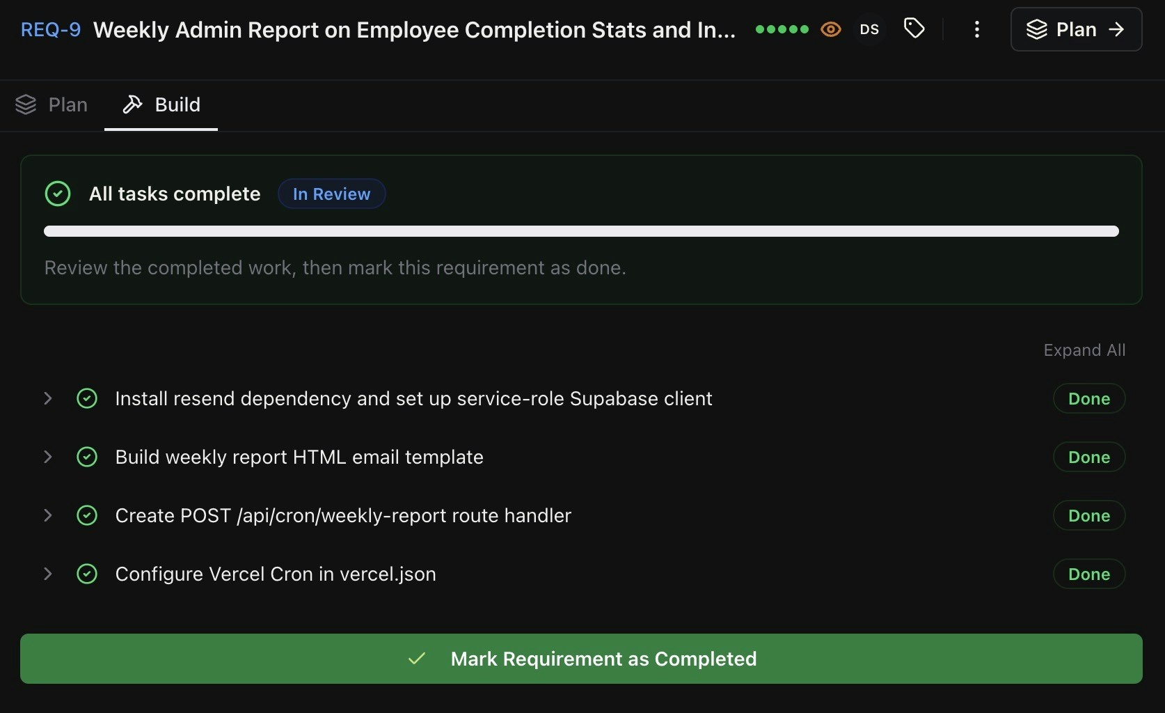 SBrainGrid UI showing tasks completed.