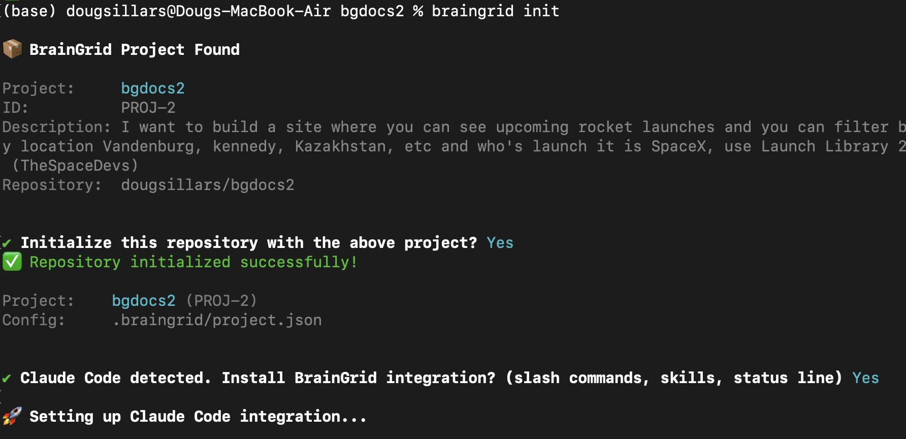 Initialize the BrainGrid CLI